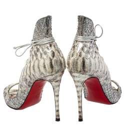 مملوكة مسبقًا Christian Louboutin Grey Python Mega Vamp  Lace-up Pumps Size 38.5