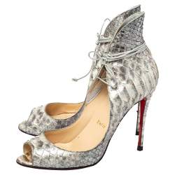 مملوكة مسبقًا Christian Louboutin Grey Python Mega Vamp  Lace-up Pumps Size 38.5
