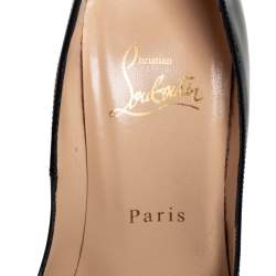 مملوكة مسبقًا حذاء كعب عالي كريستيان لوبوتان ليدي جلد أسود لامع مقدمة مفتوحة مقاس 35.5