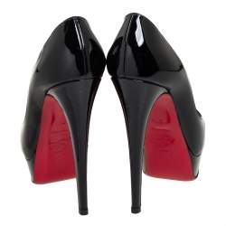 مملوكة مسبقًا حذاء كعب عالي كريستيان لوبوتان ليدي جلد أسود لامع مقدمة مفتوحة مقاس 35.5