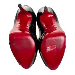 مملوكة مسبقًا حذاء كعب عالي كريستيان لوبوتان ليدي جلد أسود لامع مقدمة مفتوحة مقاس 35.5