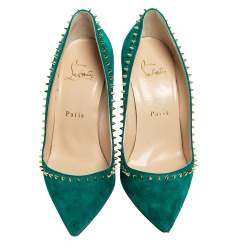 Pre Owned Christian Louboutin Green Suede Anjalina Pumps Size 36.5