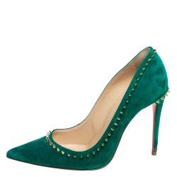 Pre Owned Christian Louboutin Green Suede Anjalina Pumps Size 36.5