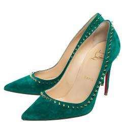 Pre Owned Christian Louboutin Green Suede Anjalina Pumps Size 36.5