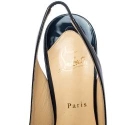 Pre Owned Christian Louboutin Navy Blue Patent Leather Bianca 140 Platform Slingback Sandals Size 39.5