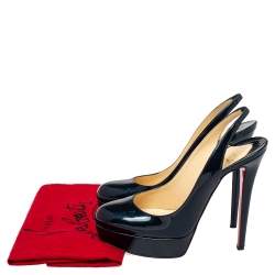Pre Owned Christian Louboutin Navy Blue Patent Leather Bianca 140 Platform Slingback Sandals Size 39.5