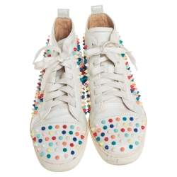 Pre Owned Christian Louboutin White Patent Leather Spikes Sneakers Size 39