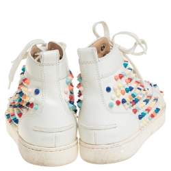 Pre Owned Christian Louboutin White Patent Leather Spikes Sneakers Size 39
