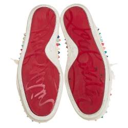 Pre Owned Christian Louboutin White Patent Leather Spikes Sneakers Size 39