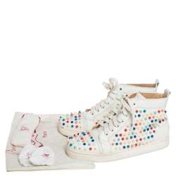Pre Owned Christian Louboutin White Patent Leather Spikes Sneakers Size 39