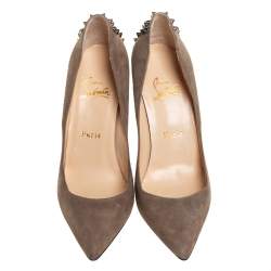 Pre Owned Christian Louboutin Olive Green Suede Zappa Pointed Toe Pumps Size 37