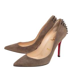 Pre Owned Christian Louboutin Olive Green Suede Zappa Pointed Toe Pumps Size 37