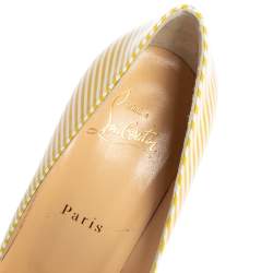 Pre Owned Christian Louboutin Yellow/White Stripe Patent Leather Pigalle Follies Pumps Size 38.5
