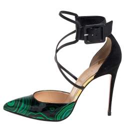 Pre Owned حذاء كعب عالي كريستيان لوبوتان سوزانا سير كاحل سويدي و جلد لامع مالاكيت سويري متعدد الألوان مقاس 40.5