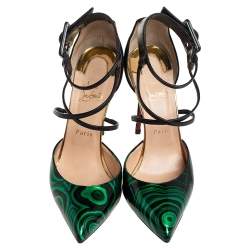 Pre Owned حذاء كعب عالي كريستيان لوبوتان سوزانا سير كاحل سوي دي و جلد لامع مالاكيت سويري متعدد الألوان مقاس 40.5