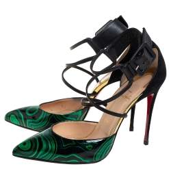 Pre Owned حذاء كعب عالي كريستيان لوبوتان سوزانا سير كاحل سويدي و جلد لامع مالاكيت سويري متعدد الألوان مقاس 40.5