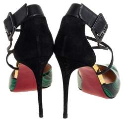 Pre Owned حذاء كعب عالي كريستيان لوبوتان سوزانا سير كاحل سويدي و جلد لامع مالاكيت سويري متعدد الألوان مقاس 40.5