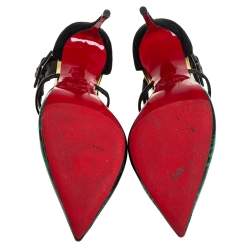 Pre Owned حذاء كعب عالي كريستيان لوبوتان سوزانا سير كاحل سويدي و جلد لامع مالاكيت سويري متعدد الألوان مقاس 40.5