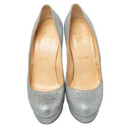 Pre Owned Christian Louboutin Silver Iridescent Glitter Bianca Platform Pumps Size 39.5