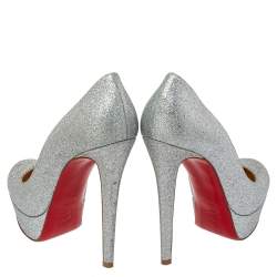 Pre Owned Christian Louboutin Silver Iridescent Glitter Bianca Platform Pumps Size 39.5