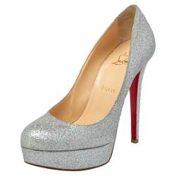 Pre Owned Christian Louboutin Silver Iridescent Glitter Bianca Platform Pumps Size 39.5