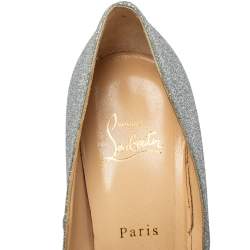 Pre Owned Christian Louboutin Silver Iridescent Glitter Bianca Platform Pumps Size 39.5