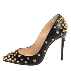 Pre Owned Christian Louboutin Black Leather Aimantaclou Spike Pumps Size 38