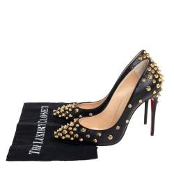 Pre Owned Christian Louboutin Black Leather Aimantaclou Spike Pumps Size 38