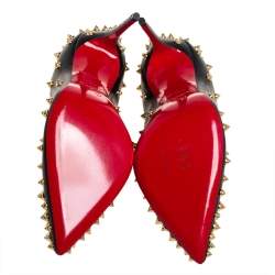 Pre Owned Christian Louboutin Black Leather Aimantaclou Spike Pumps Size 38