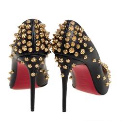 Pre Owned Christian Louboutin Black Leather Aimantaclou Spike Pumps Size 38