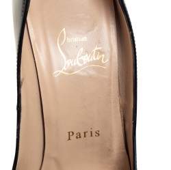 مملوكة مسبقًا حذاء كعب عالي كريستيان لوبوتان ليدي مقدمة مفتوحة نعل سميك جلد لامع أسود مقاس 36.5