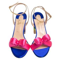 Pre Owned Christian Louboutin Multicolor Satin And Leather Resin Hallunodo Sandals Size 40