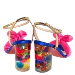 Pre Owned Christian Louboutin Multicolor Satin And Leather Resin Hallunodo Sandals Size 40