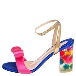 Pre Owned Christian Louboutin Multicolor Satin And Leather Resin Hallunodo Sandals Size 40