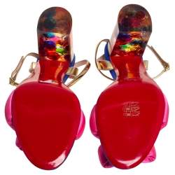 Pre Owned Christian Louboutin Multicolor Satin And Leather Resin Hallunodo Sandals Size 40