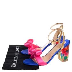 Pre Owned Christian Louboutin Multicolor Satin And Leather Resin Hallunodo Sandals Size 40