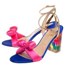 Pre Owned Christian Louboutin Multicolor Satin And Leather Resin Hallunodo Sandals Size 40
