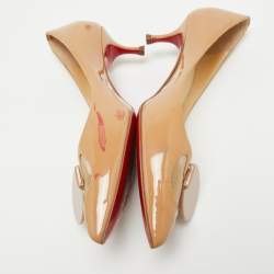 Christian Louboutin Beige Patent Leather And Mesh Madame Mouse Pointed Toe Pumps Size 38