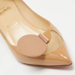 Christian Louboutin Beige Patent Leather And Mesh Madame Mouse Pointed Toe Pumps Size 38
