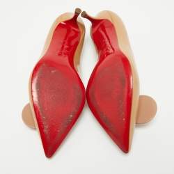 Christian Louboutin Beige Patent Leather And Mesh Madame Mouse Pointed Toe Pumps Size 38