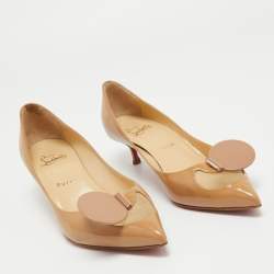 Christian Louboutin Beige Patent Leather And Mesh Madame Mouse Pointed Toe Pumps Size 38