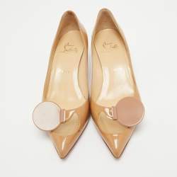 Christian Louboutin Beige Patent Leather And Mesh Madame Mouse Pointed Toe Pumps Size 38