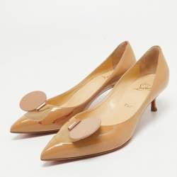 Christian Louboutin Beige Patent Leather And Mesh Madame Mouse Pointed Toe Pumps Size 38