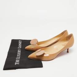Christian Louboutin Beige Patent Leather And Mesh Madame Mouse Pointed Toe Pumps Size 38