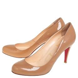 Pre Owned Christian Louboutin Beige Patent Leather Fifille Pumps Size 38.5