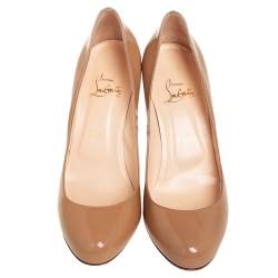 Pre Owned Christian Louboutin Beige Patent Leather Fifille Pumps Size 38.5