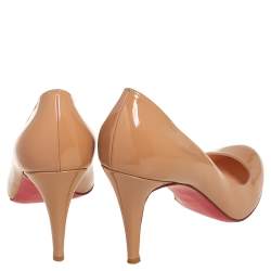 Pre Owned Christian Louboutin Beige Patent Leather Fifille Pumps Size 38.5
