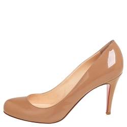 Pre Owned Christian Louboutin Beige Patent Leather Fifille Pumps Size 38.5