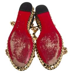 Pre Owned Christian Louboutin Gold/Black Suede and Leather Pyraclou Studded Platform Sandals Size 37