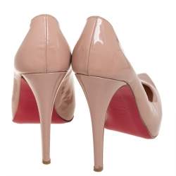 Pre Owned Christian Louboutin Beige Patent Leather Rolando Pumps Size 37.5